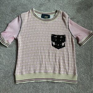 Cavalli Class Pink Knit Top with Black Patch Pocket (fits like girls 10)